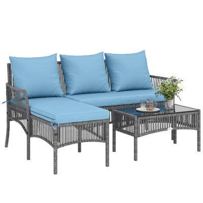Outsunny Conjunto Muebles Jardín Exterior de Ratán 3 Piezas Cojines