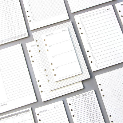 Cuaderno de hojas sueltas A5 A6, carpeta en espiral de repuesto, diario de página interior, planificador mensual semanal para hacer lista, línea de cuadrícula de puntos, papel interior