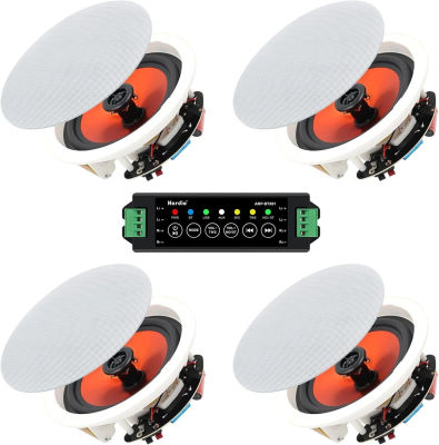 Herdio 4 Uds 6,5 "4 Uds altavoces Bluetooth en el techo 600W sistema de altavoces de montaje empotrado de 2 vías con receptor amplificador de pared para el hogar