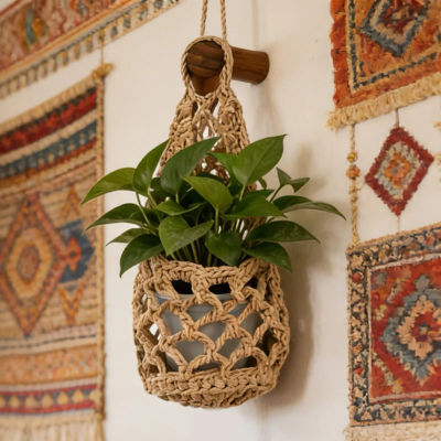 Colgador de Macramé para Plantas, Ahorra Espacio, Decoración del Hogar, Pequeños Colgadores de Macramé para Plantas, Decoración de Pared para Dormitorio, Sala de Estar, Cocina, Puerta