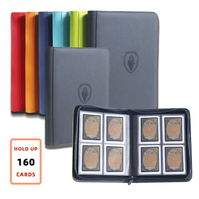 Tiene 160 tarjetas | Carpeta de tarjetas coleccionables para tarjetas de 3”×4” | Álbum de doble cara de 4 bolsillos | Carpeta de cuero PU con cremallera para tarjetas TCG/deporte