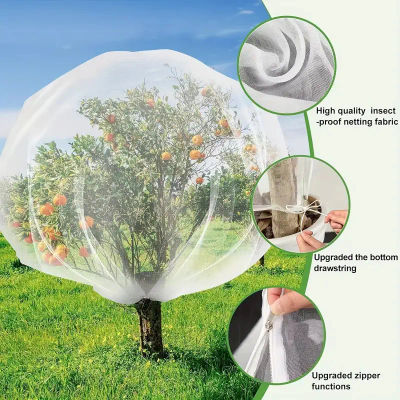 Cubierta de red grande para jardín de árboles frutales, con cremallera con cordón para insectos de jardín, pantalla de malla transparente para barrera de plantas y pájaros