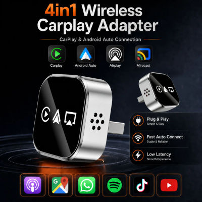 Adaptador Bluetooth CarRocket Upgrade 4 en 1, de CarPlay con cable a inalámbrico, Android Auto, AirPlay y Mirror Link, estable, para Audi, Benz, Toyota