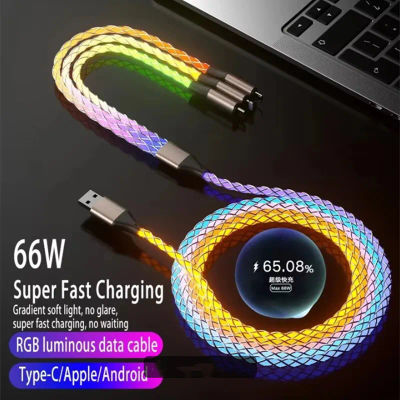 Cable de datos de luz degradada luminosa RGB de carga rápida, cargador de TYPE-C de 66W para iPhone 15, Xiaomi, Samsung, POCO, PD, 1 ud.