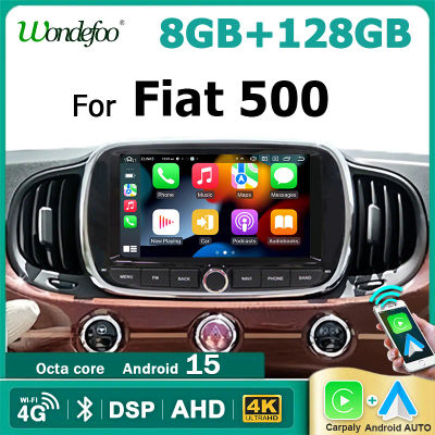 Radio Multimedia Inalámbrica para Auto con Carplay Android 15, Pantalla de 2 DIN para Fiat 500 2016-2019, Bluetooth, GPS