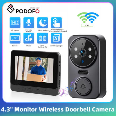 Podofo - Videoportero Inalámbrico con Pantalla IPS de 4.3 Pulgadas, Visión Nocturna, Intercomunicador, Monitor de Video, Intercomunicador Bidireccional, Cámara para Puerta