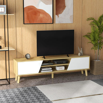 HOMCOM Mueble TV de Salón con 2 Puertas 2 Estantes 5 Patas de Madera 150x30x42cm