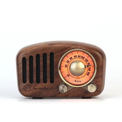 Radio portátil Retro con Bluetooth, altavoz FM de madera de nogal, estilo clásico antiguo, compatible con tarjeta TF o Cable auxiliar