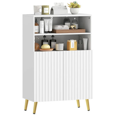 Mueble de baño HOMCOM, armario de baño estrecho de 5 niveles, cierre suave, 2 estantes abiertos, estante ajustable, mueble de almacenamiento para inodoro, espacio pequeño blanco