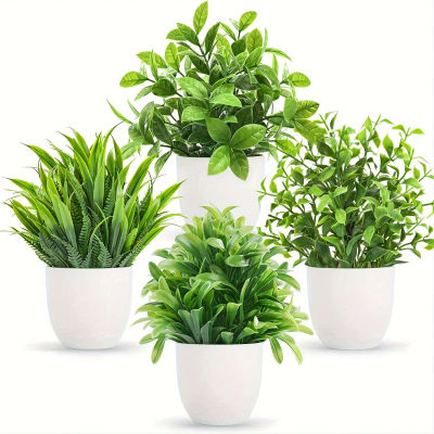 4 Piezas de Mini Plantas Artificiales en Maceta, Bonsái Falsos, Decoración Verde para el Hogar, Oficina, Casa de Campo, Baño, Estante, Decoración Interior