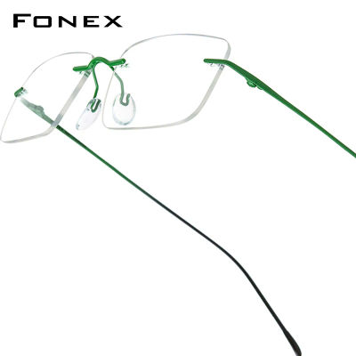 Montura de gafas de titanio FONEX para hombre, gafas cuadradas sin montura de diseño de marca para mujer, gafas japonesas ultraligeras sin marco 85870