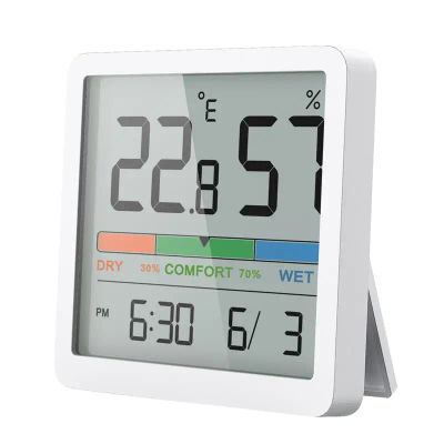 Higrómetro Digital para Interiores, Termómetro de Alta Precisión, Medidor de Temperatura y Humedad con Indicador de Nivel de Confort, Pantalla de Hora y Calendario, Monitor Climático Doméstico