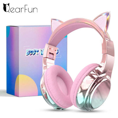 Auriculares inalámbricos con orejas de gato para niñas, auriculares Bluetooth con volumen seguro de 74/85/94dB, auriculares plegables para niños para viajes