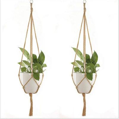 Cesta colgante de plantas verdes para jardinería, colgador de cuerda de algodón, maceta hecha a mano de macramé, bolsillo de pared, decoración del hogar bohemia para patio