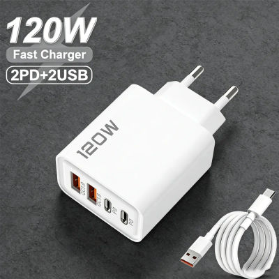 Cargador USB PD de 120W, Cargador Rápido con Carga Rápida 3.0, Cable Tipo C, Adaptador de Pared para Teléfono Móvil, para iPhone 16, Xiaomi, Huawei