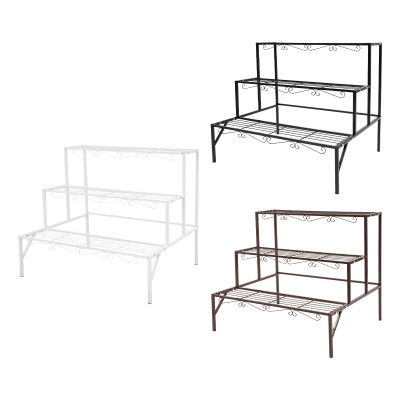 Soporte de Metal para plantas de 3 niveles, estante de flores estilo escalera, estante de exhibición de hierro independiente para jardín interior y exterior, bronce, blanco y negro