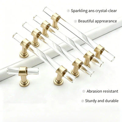 Tiradores de Cristal Transparente para Cajones, Tiradores Dorados para Gabinetes con Tornillo, Manijas Acrílicas en Forma de T para Puertas de Cocina, Armarios y Muebles de Baño
