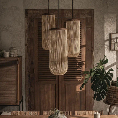 Lámpara colgante de mimbre para bañera, luz led colgante de ratán para sala de estar, restaurante, lámpara de araña de linterna de mimbre, lámpara de madera maciza de wabi-sabi