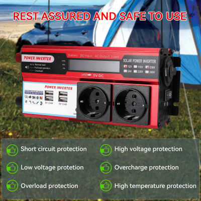 Inversor de Corriente de 4000W 3000W, Transformador de CC 12V a CA 220V 230V con 4 Puertos USB y Enchufe Europeo, Cargador con Pantalla LED para RV, Teléfono y Coche