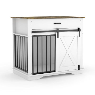 Mueble Jaula para Perros de 38 Pulgadas, Resistente, con Cajón de Almacenamiento y Puerta Corredera, de Madera