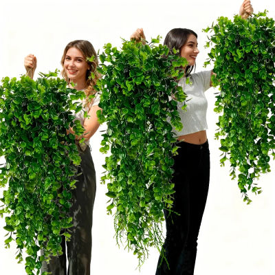4 Piezas de Plantas Artificiales Colgantes, Hojas de Eucalipto Falsas, Enredadera Verde, Plantas de Plástico Resistentes a los Rayos UV para Decoración de Bodas y Hogar