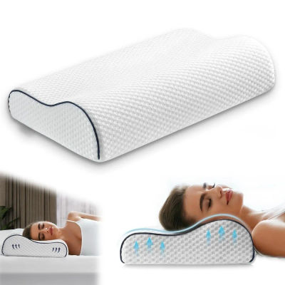 Almohada de Espuma Viscoelástica, Almohada Cervical Ortopédica, Diseño Ergonómico para Dormir Boca Arriba y de Lado, Funda Transpirable Extraíble