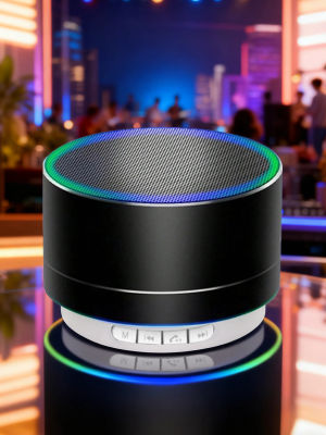 Altavoz Bluetooth brillante RGB con textura metálica, un nuevo socio de audio para video en el hogar y reproducciones de moda al aire libre