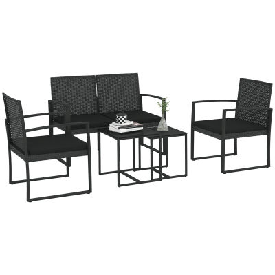 Outsunny Conjunto de Muebles de Jardín de Ratán Sintético de 5 Piezas Negro