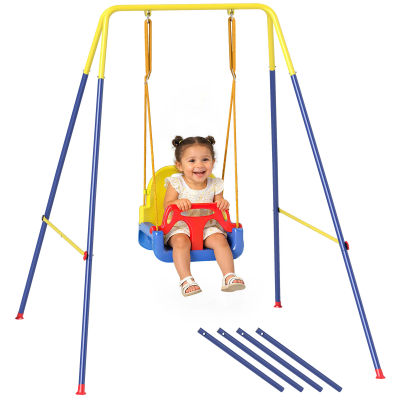 AIYAPLAY Columpio para Bebés 3 en 1 con Cuerdas Ajustables Cinturón de Seguridad Marco de Acero Plegable Azul