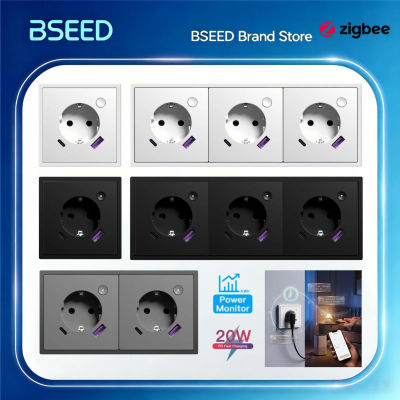 Enchufe Inteligente Zigbee Serie E BSEED con Monitor de Energía, Puerto USB Tipo-C de Carga Rápida de 20W, Control Tuya Smart Life, Marco de Plástico