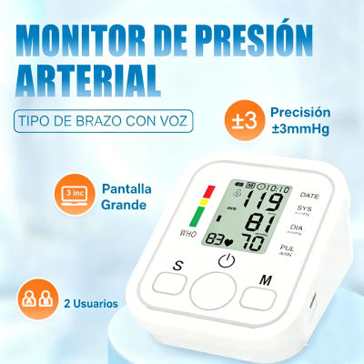 Tensiómetro Digital Portátil Español, Monitor de Español Cardíaca, Monitor de Presión Arterial de Brazo, Monitor de Presión Arterial Automático Profesional Médico