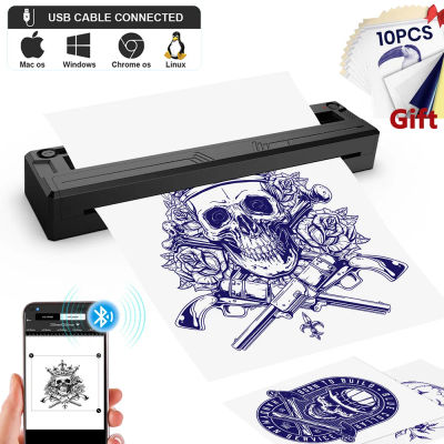 Máquina de transferencia de tatuajes inalámbrica, impresora térmica de plantillas para tatuajes con Bluetooth, Compatible con teléfonos inteligentes y PC con papel de tatuaje de 10 Uds.