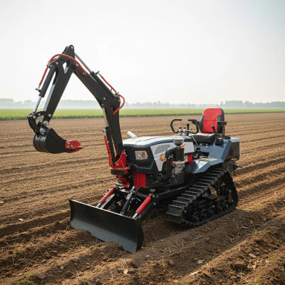 Mini Tractor Impermeable de 35HP, Tractor Agrícola Multiusos con Cargador Frontal, Excavadora, Arado, Zanjadora, EPA