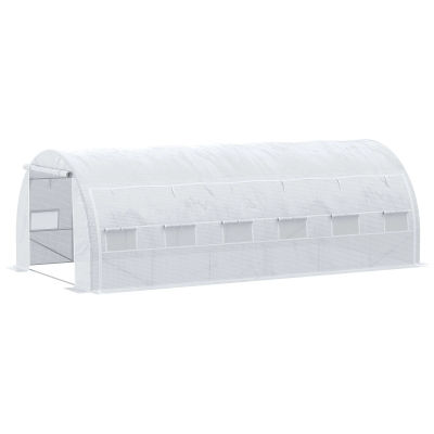 Outsunny-Invernadero de Jardín de 6x3x2 m con Puertas y 6 Ventanas para Cultivos, Plantas, Flores Blanco