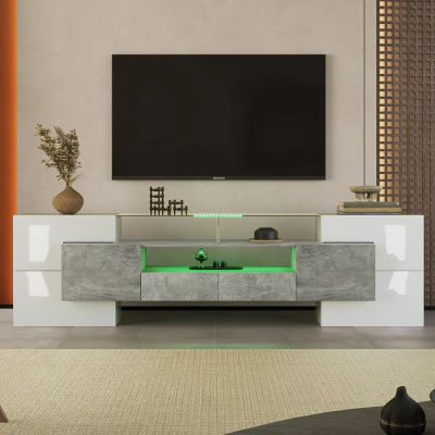 Mueble para TV KOMHTOM de alto brillo, iluminación LED, diseño moderno, elegante con superficie de vidrio