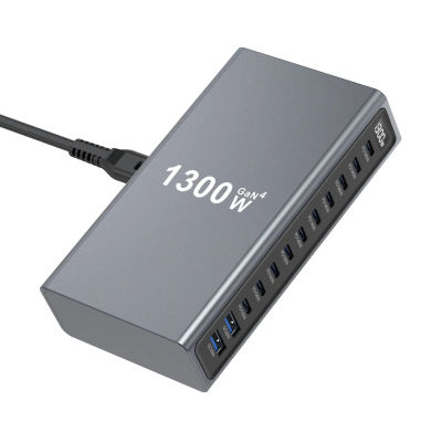 Estación de Carga Rápida de Escritorio GaN de 1300W con 12 Puertos para Teléfonos y Tabletas, Hub USB Multipuerto, Cargador Rápido Tipo C PD3.1 10C2A