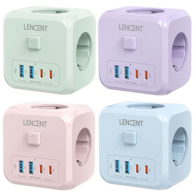 LENCENT Cubo Enchufe Ladron Enchufes 4000W, Cargador USB para Oficina, Cocina y Habitación, Blanco