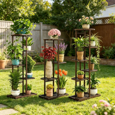 Soporte multifuncional de metal para plantas, estante para flores de 4/5/6 niveles, organizador de macetas, estante de exhibición para decoración de interiores y exteriores, adecuado para suculentas,