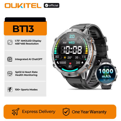 OUKITEL BT13 SmartWatch para hombres 1,73 "AMOLED 1000mAh, AI ChatGPT llamadas Bluetooth oxígeno en sangre monitoreo de salud reloj deportivo