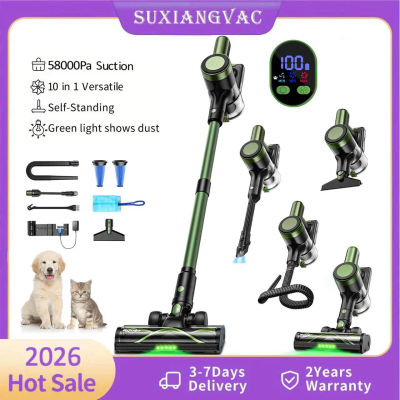Aspiradora inalámbrica, autoportante, 10 en 1/58Kpa/55 minutos, aspiradora tipo palo con iluminación LED y cepillo para mascotas/pelo/alfombras