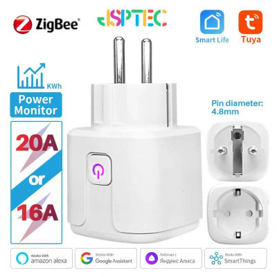 Enchufe inteligente Tuya Zigbee EU, toma de corriente con Monitor de potencia, temporizador, Control de voz, funciona con Alexa, Google Home, Alice, 16A/20A