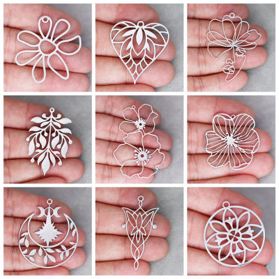 3 uds. De dijes florales populares, línea artística, colgante de acero inoxidable para fabricación de joyas, pendientes de borlas, collar, accesorio de flor de hoja de planta