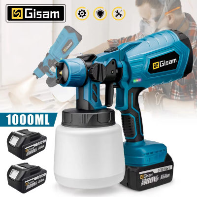 Gismis-pISTOLA DE PULVERIZACIÓN eléctrica para el hogar, pulverizador de pintura inalámbrico HVLP, aerógrafo con revestimiento de acero para muebles de coche, batería de 18V Pi, 1000ML