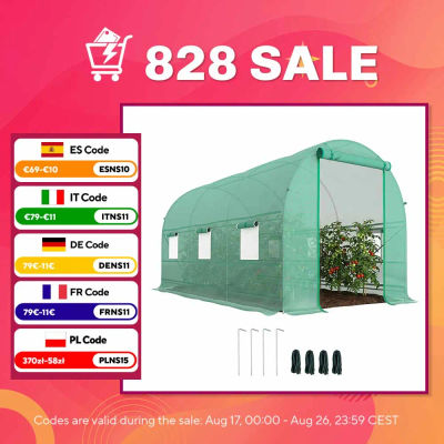 Outsunny Invernadero Túnel 400x200x200cm con 6 Ventanas Cultivo Plantas Verde