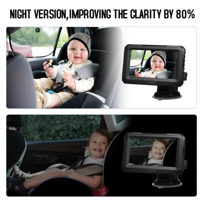 Monitor de Espejo Retrovisor para Bebé con Cámara 1080P, Espejo Retrovisor para Bebé con Pantalla IPS de 4.3'', Función de Visión Nocturna para Bebés, Niños y Mascotas