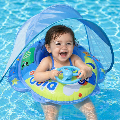 Flotador Inflable para Bebés con Sombrilla, Anillo de Natación para Niños, Flotador Circular para Piscina, Playa y Juegos Acuáticos