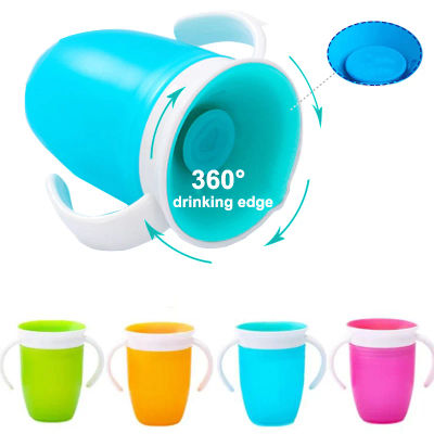 Tazas de agua para bebé, taza para beber de aprendizaje para bebé con rotación de 360 grados, tapa abatible de doble mango, botella de agua para bebés a prueba de fugas