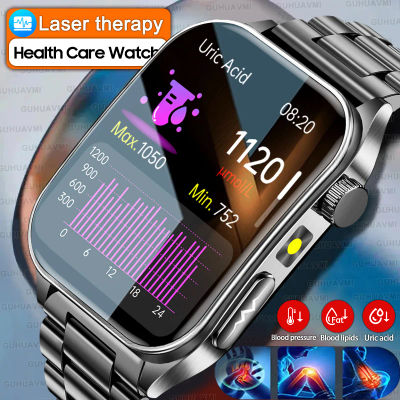 2025 tratamiento láser tres relojes inteligentes altos 1,95 "pantalla curva de zafiro ECG + PPG grasa en sangre ácido úrico diagnóstico de salud Smartwatch