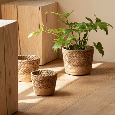 Cesta de flores tejida Natural, macetero de mimbre de paja, cestas de almacenamiento, macetas de gran capacidad para regalo familiar, amigo y vecino