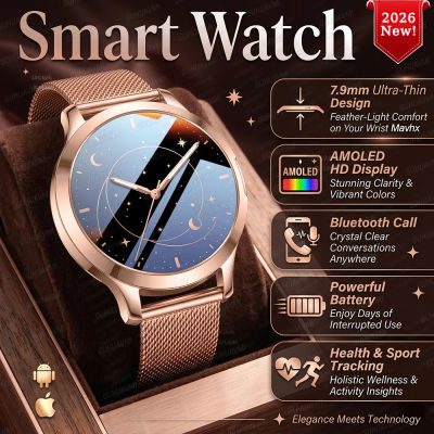 Nuevo Reloj Inteligente Ultrafino de 7.3mm para Mujer 2026, Pantalla AMOLED, Esfera Personalizable, Llamadas de Voz, Deporte, Fitness, Salud, Smartwatch para Damas